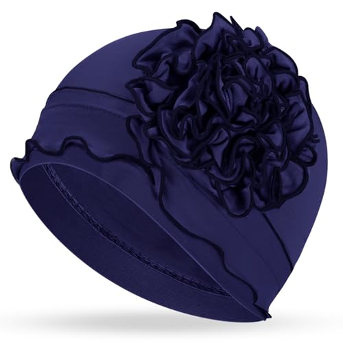 Geyoga Cotton Chemo Headwear Turban for Women Soft Elastic Cancer Hat Cancer Sleep Caps Head Wraps for Women with Hair Loss - color: Blue