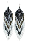Long Beaded Dangle Earrings – Boho Native Handmade Seed Bead Tassel Bohemian Large Statement Drop Fringes for Women - color: Surmai