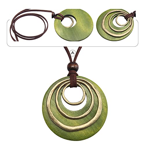 Leather Necklace for Women Long Boho Necklace Bohemian Choker Vintage Necklace Braided Boho Jewelry with Adjustable Brown Leather Cord - color: Circle Leather Pendant