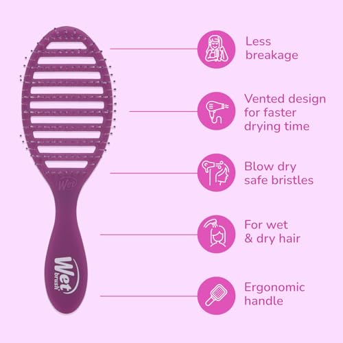 Wet Brush Speed Dry Hair Brush, Purple Frost - Vented Design & Soft HeatFlex Bristles Are Blow Dry Safe - Ergonomic Handle Manages Tangles - Pain-Free Hair Accessories - color: Frost Purple, size: 1 Count (Pack of 1)
