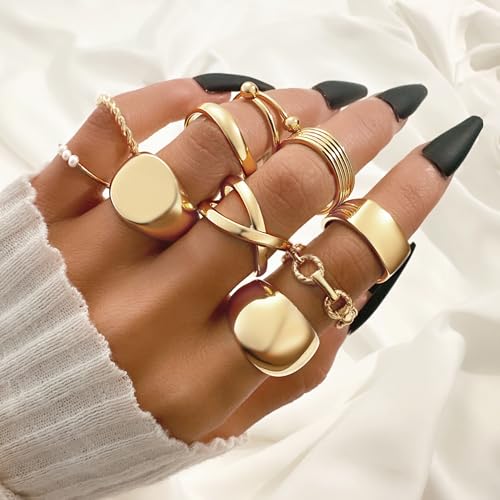 YEEZII 25 Pcs Gold Knuckle Rings Set for Women, Cute Stackable Finger Midi Rings, Dainty Gold Chunky Stacking Statement Womens ring pack - color: Gold-B-25 Pcs