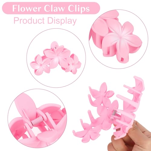 ANBALA 4PCS Flower Hair Clips, Tropical Plumeria Hair Clips for Women, Large Non-Slip Strong Hold Claw Clips, Beach Hair Accessories, Pink (4 Count) - color: pink