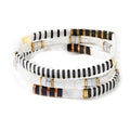 Tila Flat Square Stack Beaded Bracelets Set for Women Men, Boho 3Pcs Romantic Handmade Healing Gold Colorful Stretch Accessories Jewelry, Daily Vacation Party Holiday Friendship Gift - color: Black White