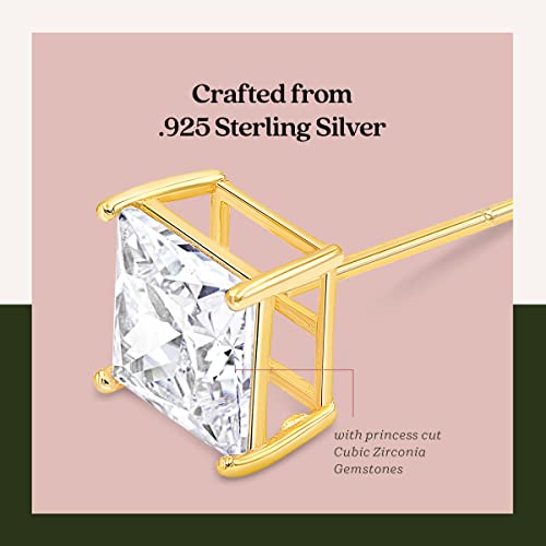 KEZEF Sterling Silver Stud Earrings for Women & Men - 4-Prong Setting Cubic Zirconia Earrings Studs - Premium CZ S925 Hypoallergenic - Available in 14K White and Yellow Gold, Rose Gold - 3mm to 9mm - color: 14K Yellow Gold, size: 9mm - Large