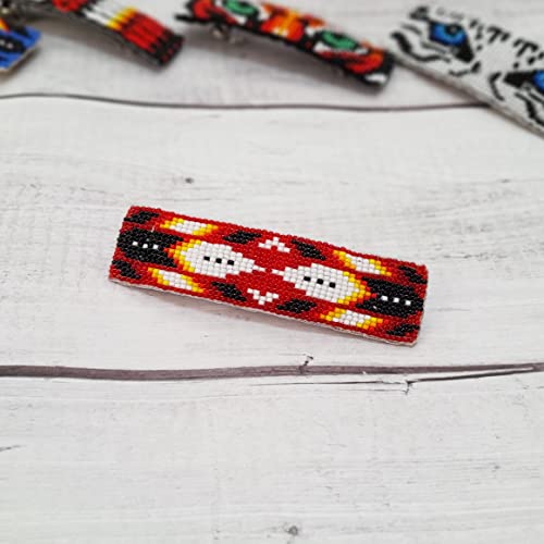 Beaded Hair Clips Native American Style Handmade Collection (Pattern-12H) - color: Pattern-12H