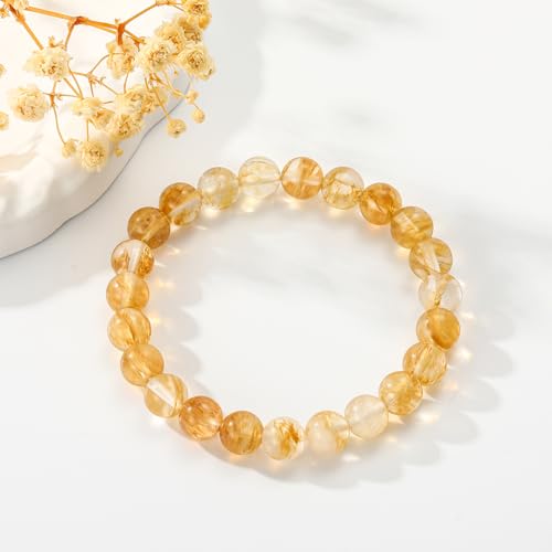 Gnamy Healing Crystal Bracelet for Women, Natural Stone Beaded Healing Crystal Bracelet Triple Protection Stress Relief Beads Jewelry Birthday Gifts Jewelry for Her - style: Citrine