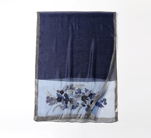 Jeelow Silk Blend Floral Fashion Scarf Shawl Wrap Lightweight Sheer For Women Floral Embroidery Wedding Party Prom - color: Blue Graffiti