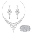 Hapibuy Crystal Wedding Jewelry Set Necklace Earring Set For Women and Brides Rose Gold and Silver Bridal Statement Jewelry sets - color: Silver necklace earring bracelet
