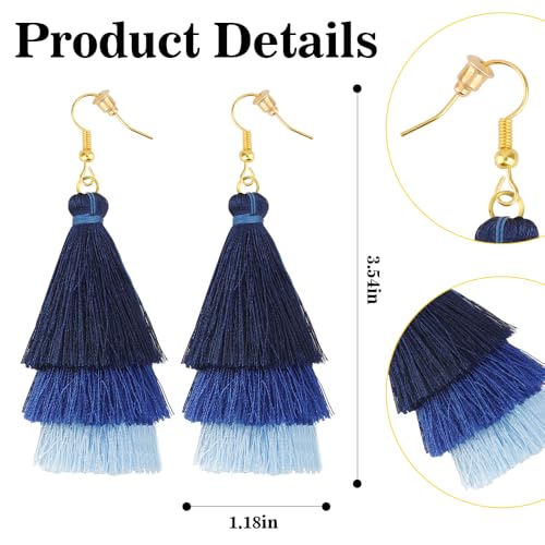 Earrings for Women Dangling, Layered Tassel Earrings Fringe Earrings Bohemian Studs Drop Earrings - color: Royal Blue