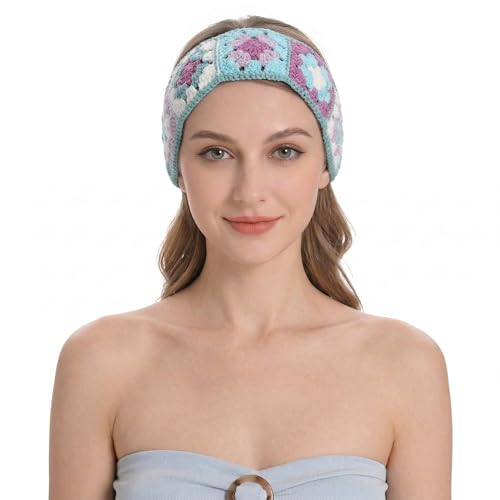 ZLYC Women Floral Headband Handmade Crochet Knit Vintage Hair Bands (Floral Blue) - color: Floral Blue