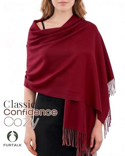 FURTALK Pashmina Shawl Wraps for Women Evening Dresses Blanket Scarves Fashion Scarf Wedding Gifts - color: Dark Red