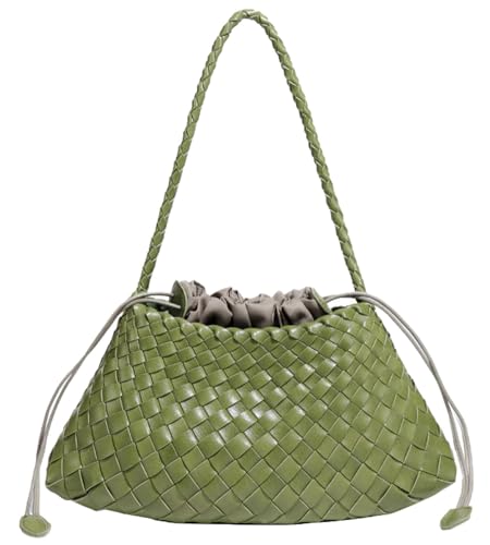 Woven Hobo Bags for Women Suede Woven Tote Bag Trendy Bucket Purse Underarm Shoulder Bag Vintage Tote Handbag Clutch Purses - color: Matcha Green