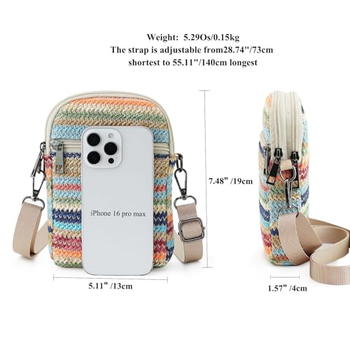 RFID Crossbody Bags For Women Travel, Small Cell Phone Purse - color: Bluestripe/Straw-horiz