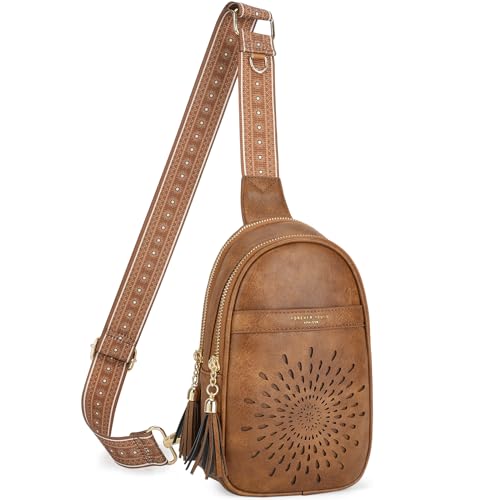 APHISON Small Sling Bag Fanny Packs Cell Phone Purse Vegan Leather Crossbody Bags for Women Chest Bag with Adjustable Strap BROWN - color: 10-brown2