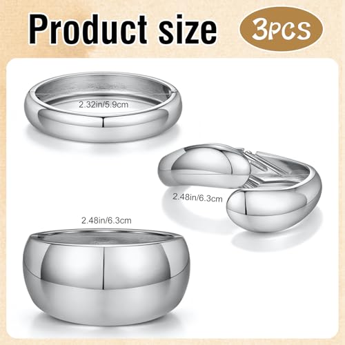 Chunky Gold Bangle Bracelets for Women Trendy 14K Gold Plated Cuff Bracelets Stack, Dainty Gold Bracelet Sets Non Tarnish Fashion Jewelry Gift - style: Silver-3pc-011