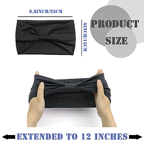 FULZTEY Black Headbands for Women Elastic Hairband Wide Knotted Hair Bands Solid Color Turban Non Slip Yoga Workout Head Wraps Large Cotton Bandanas Boho Hair Accessories for Girls 3pcs - color: Style 34