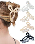 Mesovor 4 Pack Elegant Bow Hair Claw Clips, Nonslip 4.3" Large Hair Grip Hairclips for Thin and Thick | Acrylic Hair Strong Hold Hair Jaw Clamps (Mermaid Crack, Black) - color: Mermaid Crack, Black