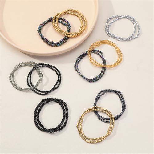 Boho Stackable Seed Beaded Bracelets for Women 18-20Pcs Colorful Handmade Multilayered Rice Bead Bracelet Set Summer Beach Bohemian Jewelry Gift - color: A-Black