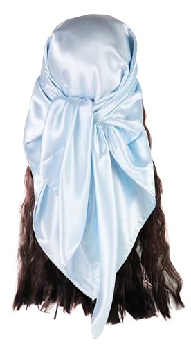 vabovin Satin Head Scarf for Women Solid Color, 35×35 in | Silk Feel Neckerchief, Hair Scarf, Fashion Bandana, Headscarf, Headband, Hair Wrap Sleeping, Daily Fashion Styling - color: 225 Light Blue