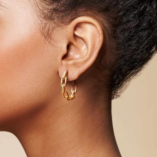 Gold Hoop Earrings 14K Gold Hoop Earrings for Women Gold Earrings for Womens Hoops Hollow Design Hypoallergenic Lightweight Hoops Earring for Women 22/25mm - size: 25 MM