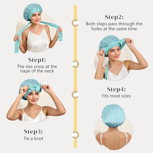 ZIMASILK 100% Mulberry Silk Bonnet for Sleeping Women Long Hair Double Layer Silk Hair Wrap with Tie Band Stay On Head (1Pc, Star Pattern) - color: Star Pattern