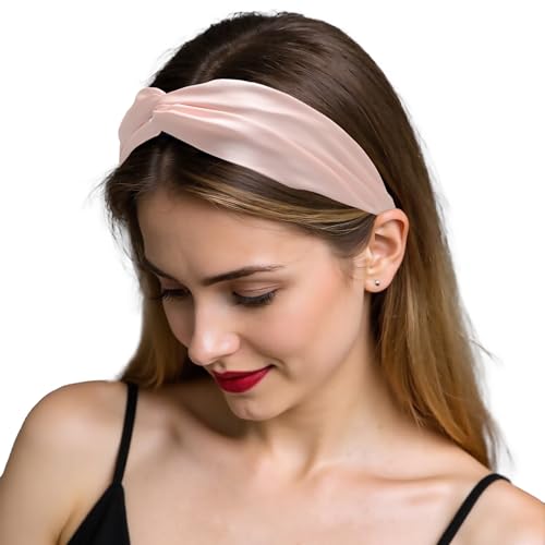 ZLYC Mulberry Silk Headband Elastic Twist Knotted Head Bands for Women's Hair, Solid Light Pink - color: Solid Light Pink