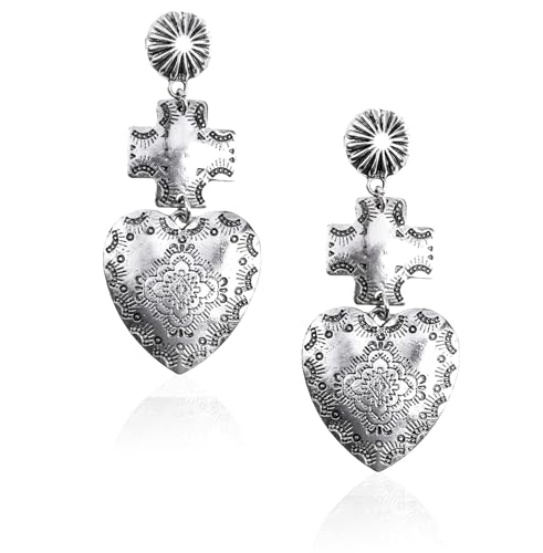 Rustic Couture's Western Earrings for Women Cowgirl Country Concho Dangling Western Statement Jewelry - color: C-Silver