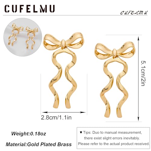 Gold Silver Bow Drop Earrings for Women Long Tassel Chain Bow Earrings Ribbon Bowknot Dangle Earrings Jewelry Gifts - color: Gold Bow D