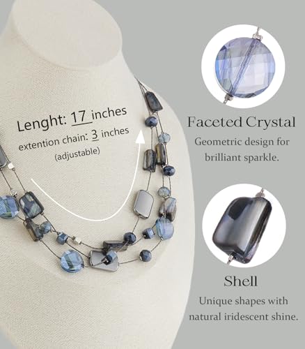 FULU AUTUMN Beaded Statement Necklaces for Women Shell Bead Chunky Collar Necklace Summer Layer boho Costume Jewelry for Her - color: Navy Blue