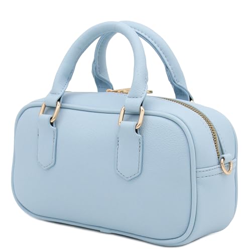 FashionPuzzle Mini PU Leather Satchel Purse Top Handle Crossbody Bag - color: Light Blue