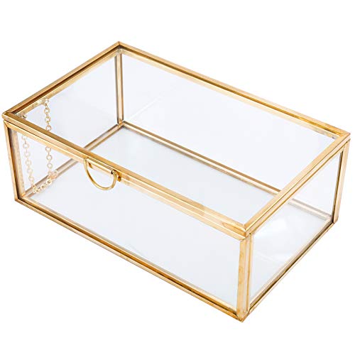 HighFree Vintage Glass Box with Lid - Clear Jewelry Glass Display Box Keepsake Box - Home Decor Decorative Box for Trinket Rings Bracelet (Gold, X-Small) - color: Gold, size: X-Small