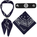 Bandanas Scarf with Leather Ring Floral Buckle Paisley Bandana Headwear Western Scarf Gifts for Women Men Halloween - color: Navy Blue