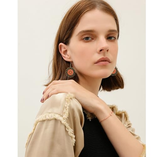 Bohemian Lightweight Vintage Copper Enamel Flower Hollow Dangle Drop Earrings Handmade Retro Circle Floral Hook Earrings For WomenJewelry Gifts - color: Orange