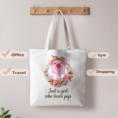 Preppy Animal Tote Bag, Pet Canvas Tote Bag, Reusable Grocery Shopping Shoulder Bags - color: Pig