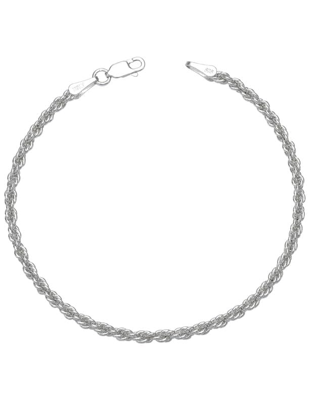 925 Sterling Silver Rope Bracelets 2/3/5mm Silver/Gold Plated Bracelets for Women Rope Chain Bracelet for Men 6.5-9 Inches - color: Silver 3mm, size: 8.5