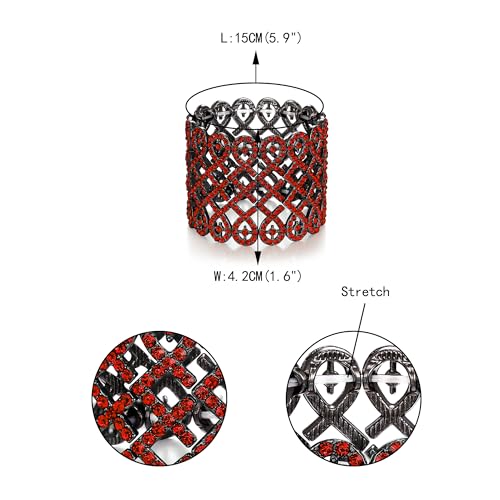 EVER FAITH Art Deco Love Knot Wide Stretch Bridal Bracelet Austrian Crystal - color: Red Black-Tone