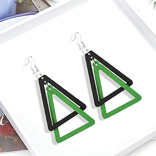 ANXIN Boho Personality Retro Tassel Rectangular Wooden Contrasting colors Earrings Chic Green Temperament Geometric Earrings Jewelry Gifts For Women - color: Black Green Wooden Earrings