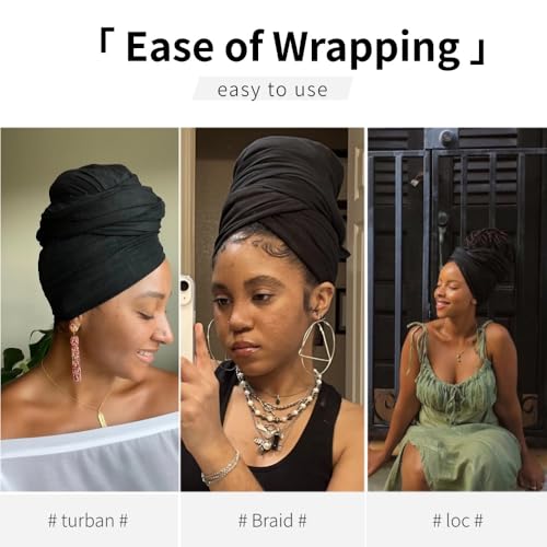 Head Wraps for Black Women, Breathable Headwrap Soft Long Hair Wraps Wide Headscarves for Locs Braids - color: Black
