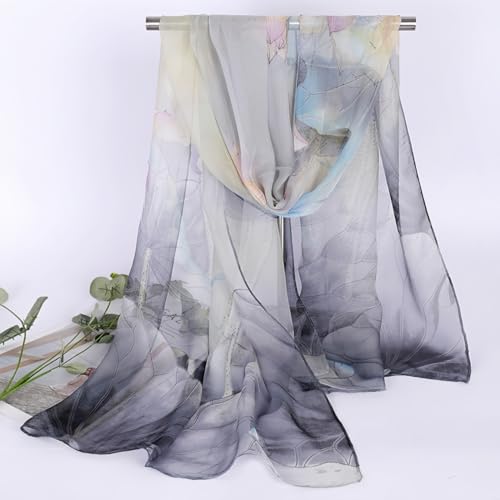 MINIDORA Lightweight Scarves for Women Elegant Floral Pattern Scarf Shawls Sunscreen Head Shawls - color: Style 1-gray