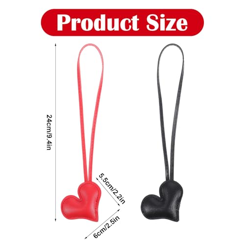 cobee 2 Pcs Heart Bag Charms Keychain for Purse, PU Leather Key Chain Charm Cute Handbag Accessories for Women Backpack Pendant Decoration(Red, Black)