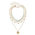 Boho Layered Gold Turquoise Necklace for Women Multi Strand Western Beach Jewelry Stackable Chain with Toggle Clasp Disc Pendant Trendy Fashion Jewelry - color: Gold-3
