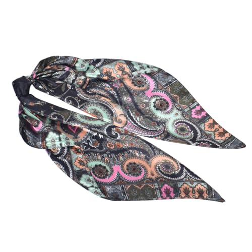 35 x 35 Women's Fashion Pattern Large Square Silk Like Hair Scarf Head Sleeping Wrap Satin Neck Bandana for Gift… - color: Black-buddha Cashew Nut