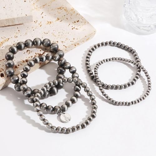 Coiris 5 Pcs Navajo Pearls Bracelet for Women Turquoise Boho Vintage Montana Western Bracelets Native American Jewelry - style: Navajo Pearls