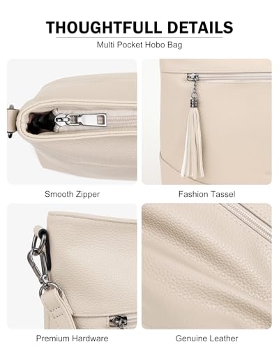 MASINTOR Hobo Crossbody Bags for Women, 2 in 1 Convertible Leather Crossbody Purse Handbags Shoulder Bags with Tassel - color: Apricot