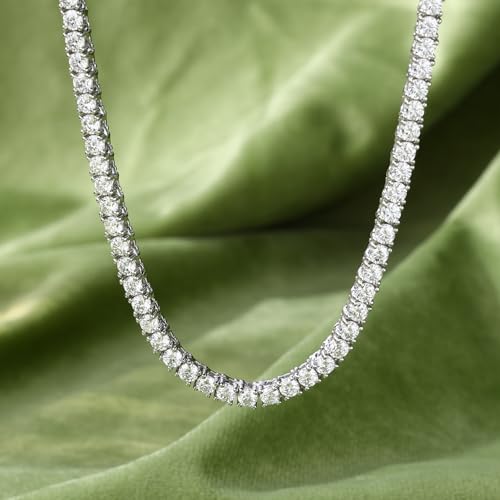 BREN Tennis Necklace - 3mm 4mm 5mm Iced Out Diamond Tennis Chain 5A Cubic Zirconia Necklace - 18K/White Gold Plated Flat Tennis Necklace for Women and Men Size 16"-22" - color: White Gold-3mm, size: 18 inch