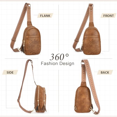 APHISON Small Sling Bag Fanny Packs Cell Phone Purse Vegan Leather Crossbody Bags for Women Chest Bag with Adjustable Strap BROWN - color: 10-brown2