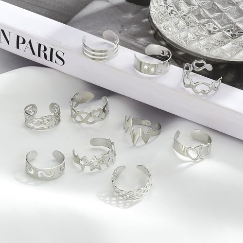INENIMARTJ Gold Toe Rings for Women, Vintage Style Open Ring Set, Adjustable Summer Beach Foot Jewelry - color: Silver