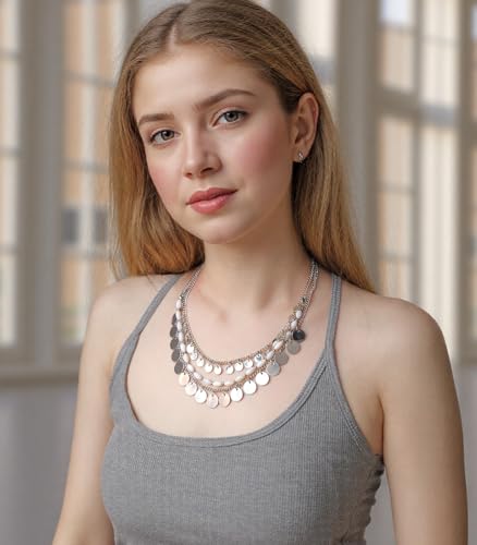 Noessla Layered Beaded Chunky Necklace for Women Boho Two-color Shell Statement Necklace Fashion Collar Costume Jewelry Gifts for Mum - color: 94-White