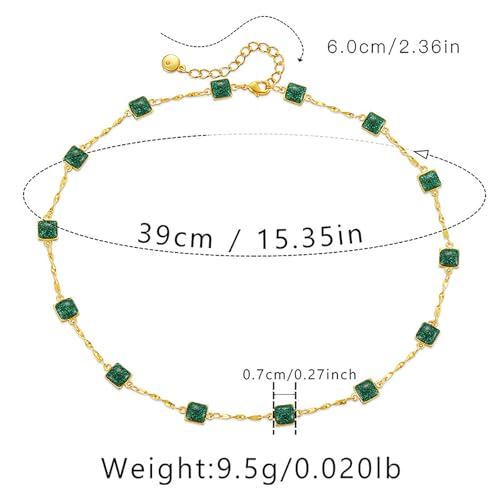 Beaded Choker Necklaces for Women 18k Gold Plated Dainty Gold Choker Necklaces for Women - style: emerald square choker