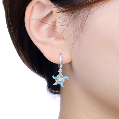 925 Sterling Silver Dangle Earrings for Women, Butterfly&Bee Animals Design, Hypoallergenic Jewelry gifts - color: Starfish Earrings (Small circle earrings)